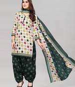 Unstitched printed cotton blend kurta & patiyala dress material with top, bottom & dupatta