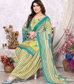 Unstitched printed cotton blend kurta & patiyala dress material with top, bottom & dupatta