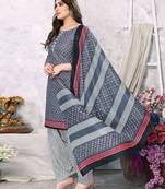 Unstitched printed cotton blend kurta & patiyala dress material with top, bottom & dupatta