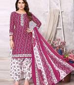 Unstitched printed cotton blend kurta & patiyala dress material with top, bottom & dupatta