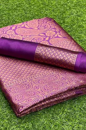 purple silk blend banarasi saree with unstitched blouse piece