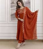 Orange embroidered vichitra silk sequins work ethnic-kurtis