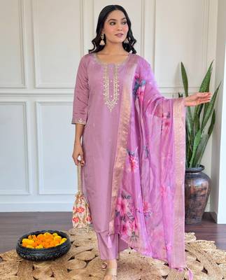 Dark-baby-pink embroidered chanderi sequins work ethnic-kurtis 1