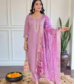Dark-baby-pink embroidered chanderi sequins work ethnic-kurtis