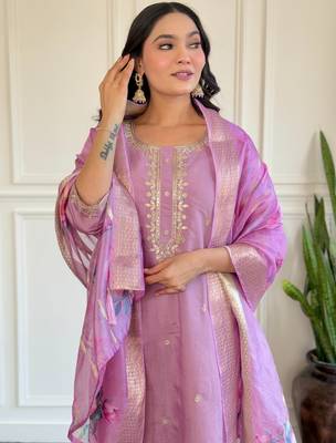 Dark-baby-pink embroidered chanderi sequins work ethnic-kurtis 2