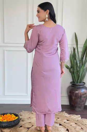 Dark-baby-pink embroidered chanderi sequins work ethnic-kurtis