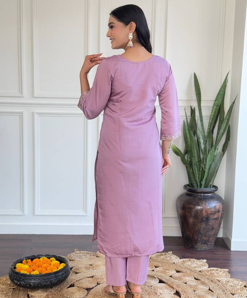 Dark-baby-pink embroidered chanderi sequins work ethnic-kurtis