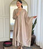 Brown embroidered vichitra silk sequins work ethnic-kurtis