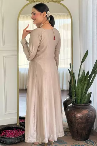 Brown embroidered vichitra silk sequins work ethnic-kurtis