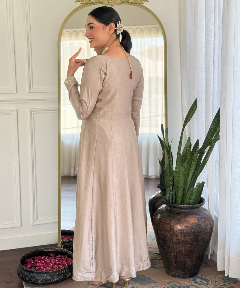 Brown embroidered vichitra silk sequins work ethnic-kurtis