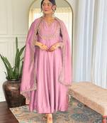 Baby-pink embroidered vichitra silk sequins work ethnic-kurtis