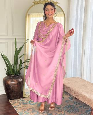 Baby-pink embroidered vichitra silk sequins work ethnic-kurtis 3