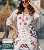 Floral embroidered white pure cotton  co-ord set