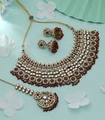 Maroon color kundan necklace set