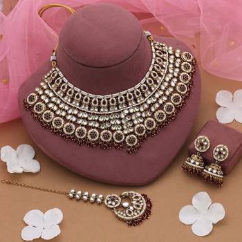 Maroon color kundan necklace set 2