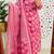 Floral embroidered pink pure cotton  kurta trouser and dupatta set