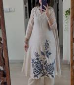 Floral printed cream pure cotton  kurta trouser and dupatta set