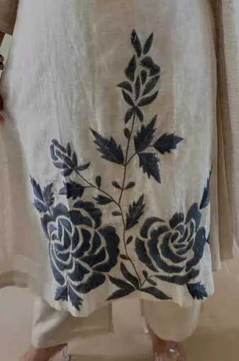 Floral printed cream  cotton  kurta trouser and dupatta set