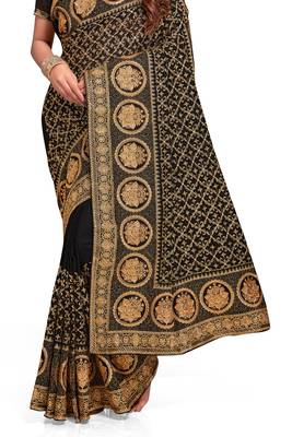 black sequin embroidered work vichitra silk blend saree for women 4