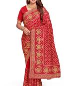 red sequin embroidered work vichitra silk blend saree for women