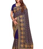 navy blue sequin embroidered work vichitra silk blend saree for women