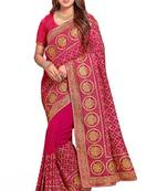 magenta sequin embroidered work vichitra silk blend saree for women