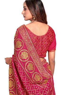 magenta sequin embroidered work vichitra silk blend saree for women 2