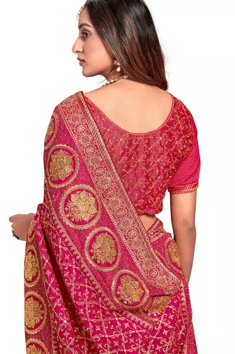 magenta sequin embroidered work vichitra silk blend saree for women