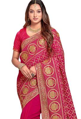 magenta sequin embroidered work vichitra silk blend saree for women 3