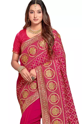 magenta sequin embroidered work vichitra silk blend saree for women