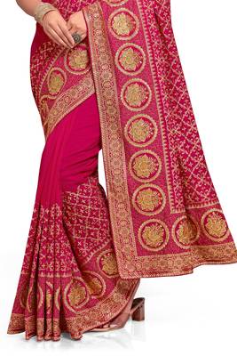 magenta sequin embroidered work vichitra silk blend saree for women 4