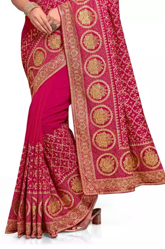 magenta sequin embroidered work vichitra silk blend saree for women