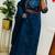 Floral embroidered blue pure cotton  kurta trouser and dupatta set