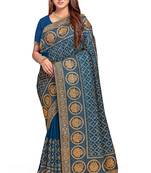 teal blue sequin embroidered work vichitra silk blend saree for women