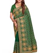 green sequin embroidered work vichitra silk blend saree for women