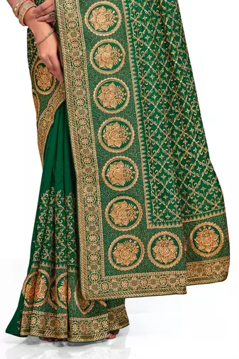 green sequin embroidered work vichitra silk blend saree for women