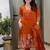 Floral embroidered orange pure cotton  kurta trouser and dupatta set