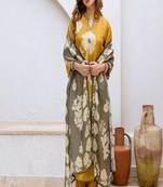 Floral printed round neck pure cotton kurta trosuer and dupatta set