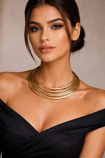 Gold multi strand choker necklace for women||minimalist open neck wire jewelry