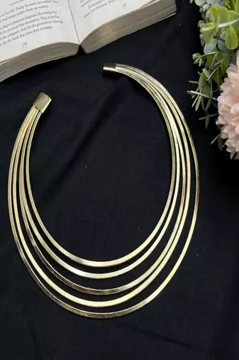 Gold multi strand choker necklace for women||minimalist open neck wire jewelry