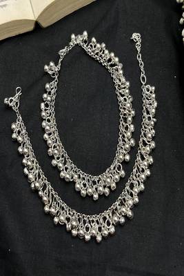 Silver payal anklet for women||traditional indian anklet with ghungroo, ethnic bridal payal, boho foot jewelry 3