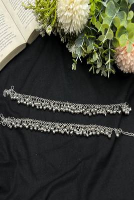 Silver payal anklet for women||traditional indian anklet with ghungroo, ethnic bridal payal, boho foot jewelry 4