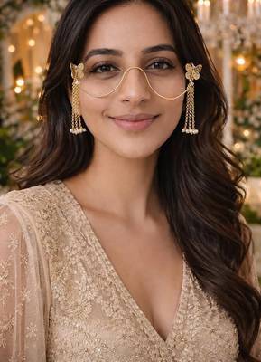 Gold butterfly facelet jewelry||bridal face chain glasses 1