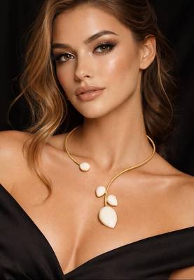 Oxidised gold hasli choker necklace with mother of pearl style | sleek minimalist banjara tribal torque 1