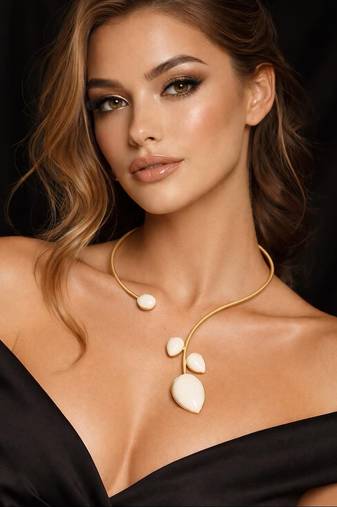 Oxidised gold hasli choker necklace with mother of pearl style | sleek minimalist banjara tribal torque