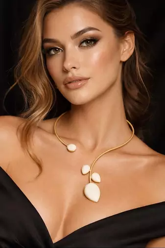 Oxidised gold hasli choker necklace with mother of pearl style | sleek minimalist banjara tribal torque