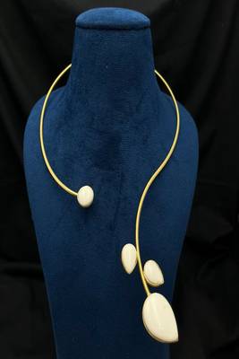 Oxidised gold hasli choker necklace with mother of pearl style | sleek minimalist banjara tribal torque 2