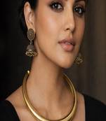 Oxidised gold brass hasli choker necklace set with jhumka 