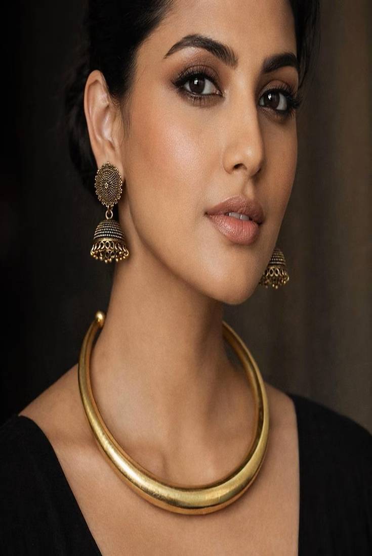 Oxidised gold brass hasli choker necklace set with jhumka 