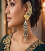 Antique peacock ear cuff jhumka earrings || green stone oxidised silver gold indian statement earwraps